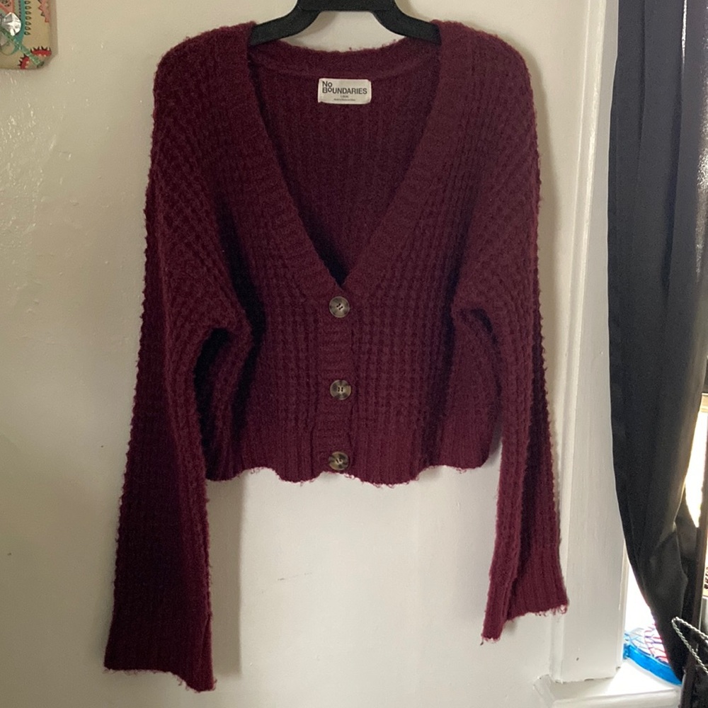 Burgundy Sweater with Button Detail